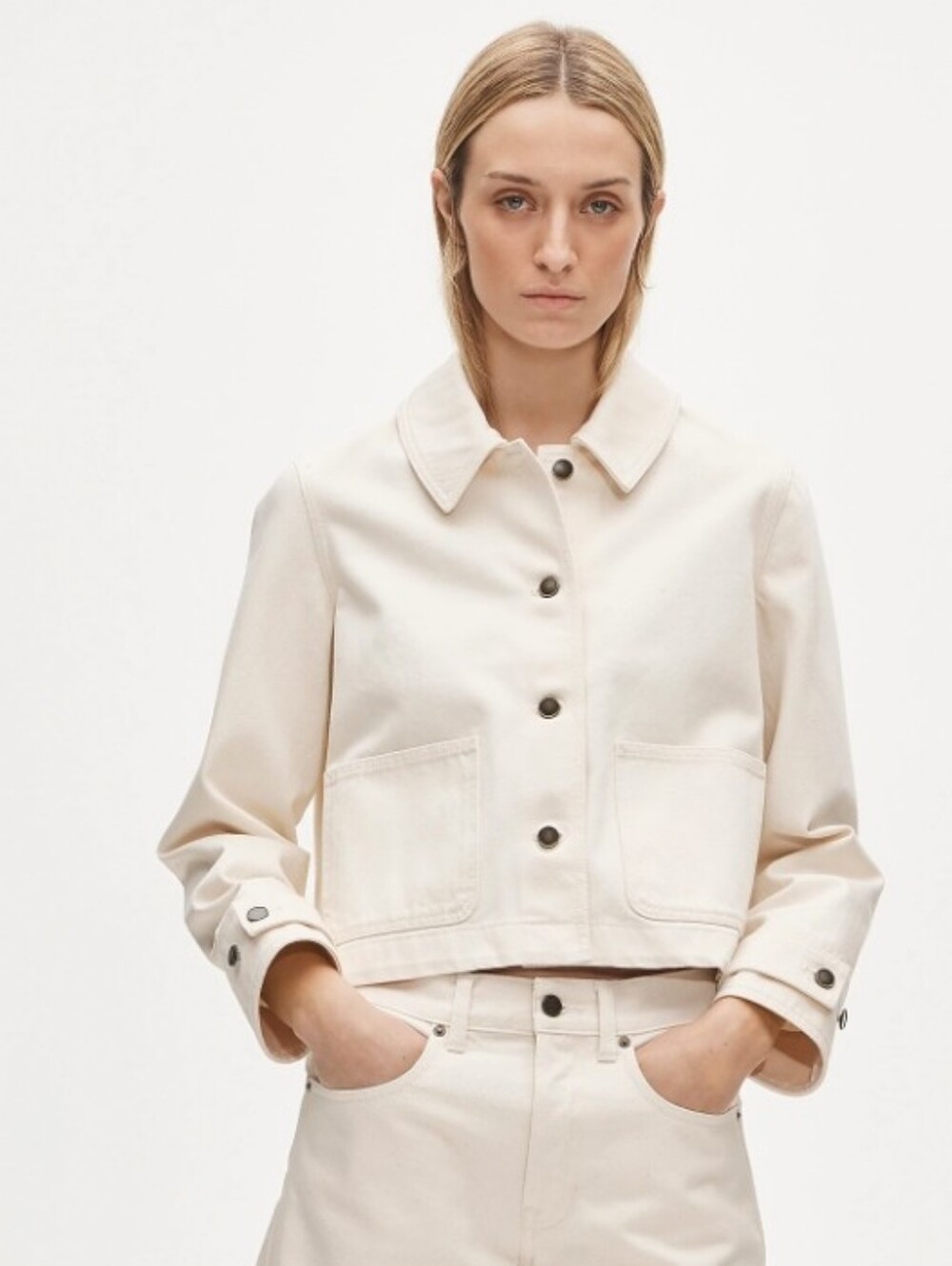 J. Crew Denim Cropped Barn Jacket - ecru wash